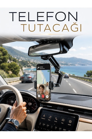 Araç İçi Dikiz Aynası Telefon Tutucu 360 Döner Ayarlanabilir Katlanabilir A