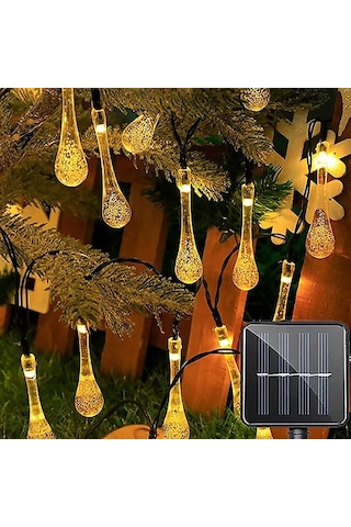 Damla Şeklinde 50 Led Güneş Enerjili Bahçe Balkon Aydınlatma 7 Metre Işık Çok Renkli