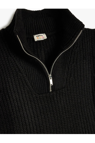 Koton Triko Süveter Kolsuz Yarım Fermuarlı Yaka Siyah 5wkg90006at Siyah