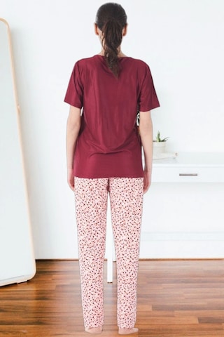 Estiva 25165 Kadın Marla Çiçekli Kısa Kol Pijama Takımı Bordo