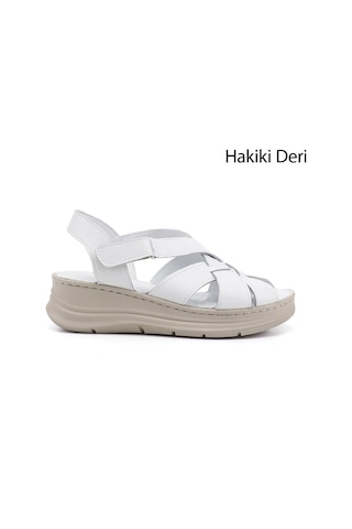 Gönderi(R) Gönderi R Kadın Beyaz Cırt Bantlı Dolgu Topuk Hakiki Deri Sandalet Dyza65145873