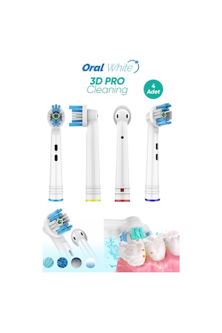 3 D Pro Cleaning Beyazlatma Teknolojisi Oral-B Uyumlu 4 Adet Yedek Başlık
