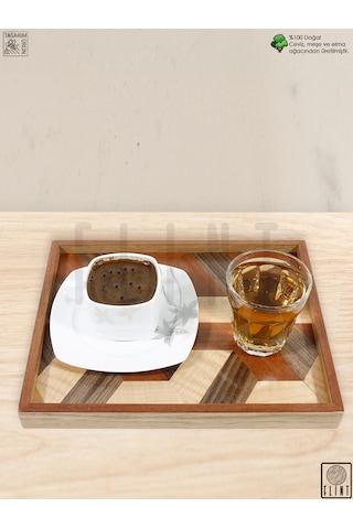 El Yapımı Ceviz Meşe Elma Ağacı Üç Boyutlu Ahşap Kahve Tepsisi