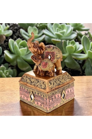 Feng Shui Şans Getiren Fil Biblo Mücevher Kutusu 14 Cm Dekoratif Ev Hediyesi Lüks Tasarım
