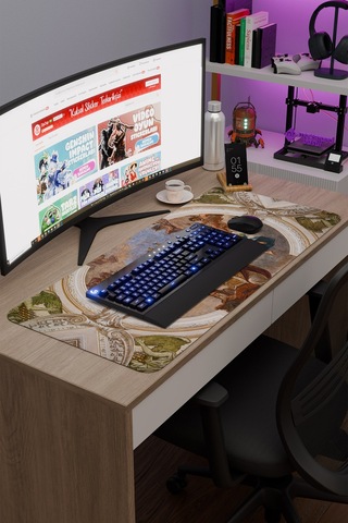 Ortaçağ Sanat Kaymaz Dikişli Kauçuk Oyuncu Mousepad V5 - 90x40 Xxl Gaming Mouse Pad Fare Altlığı