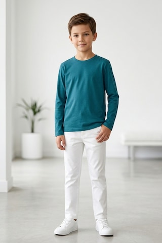 Kiagu Erkek Çocuk Uzun Kollu Basic Düz Tişört %100 Pamuk Bisiklet Yaka T-shirt 2-13 Yaş Yeşil