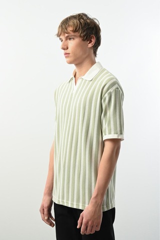 Yeşil Çizgili Polo Yaka Tshirt Yeşil