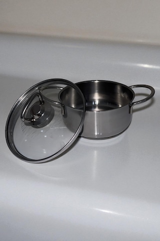 Cam Kapaklı Mini Tencere Paslanmaz Çelik 15 Cm