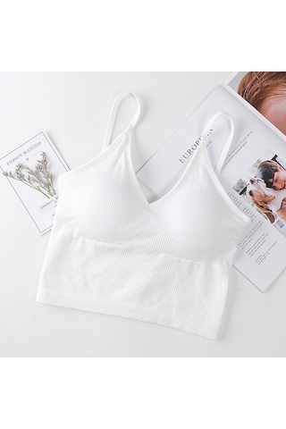 Ece's Design İnce Askılı Crop Atlet Soft Dokulu Rahat Bralet Üst W1011 Beyaz
