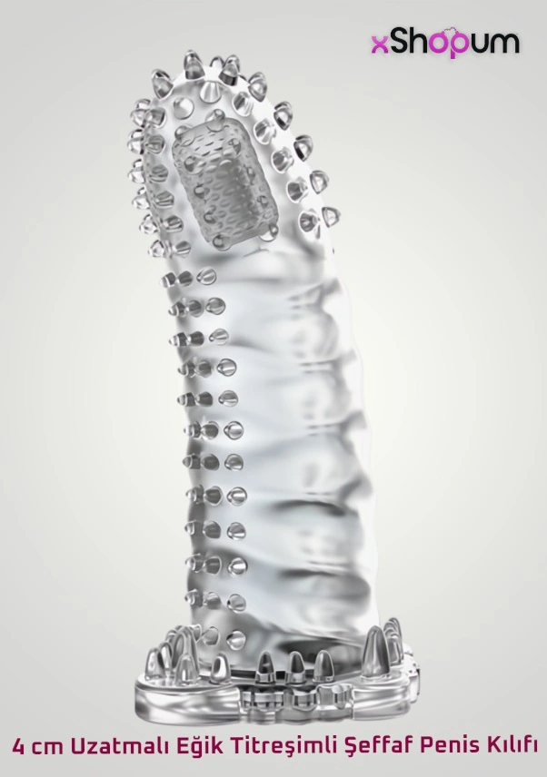 xShopum 4 Cm Uzatmalı Eğik Titreşimli Şeffaf Penis Kılıfı
