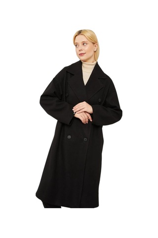 Levidor Kadın Oversize Astarsız Kaşe Kaban Siyah