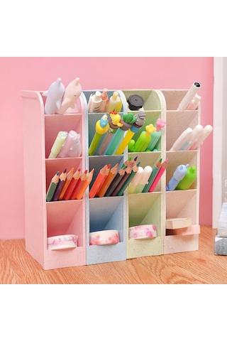 Geeroyoo Yeşil Plastik Çok Bölmeli Üniversite Öğrenci Masaüstü Kalem Organizasyonu Tutucu - Modern Minimalist Stili