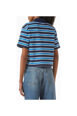 Enandı Çizgili Terry Kumaş Cropped Polo Tişört, Modern Kesim Ve Rahat Yapı Mavi