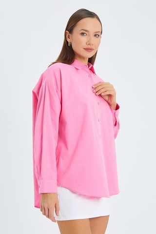 Mixray 4618 Kadın Arkası Robalı Basic Gömlek Pembe