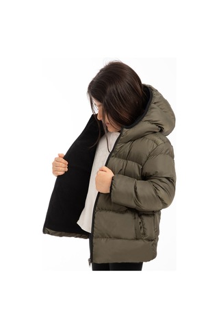 Kız Çocuk Haki Içi Polarlı Kapüşonlu Su Geçirmez Rüzgara Dayanıklı Şişme Kışlık Mont & Kaban Haki