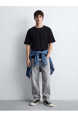 LTB Dokulu Relaxed Fit Siyah T-shırt