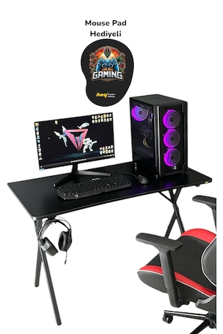Heygaming Profesyonel Oyuncu Masası Siyah Bilgisayar Çalışma Masa Siyah