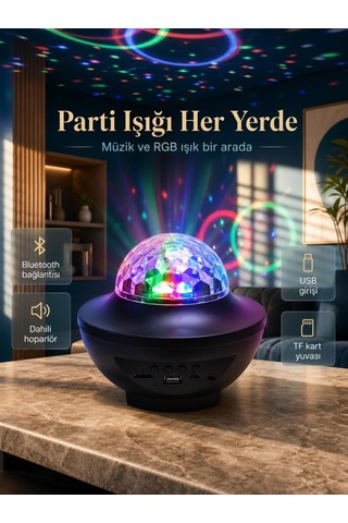 Rgb Bluetooth Disko Müzikli Parti Işığı Dahili Hoparlörlü Usb Ve Tf Kartlı Yetişkin