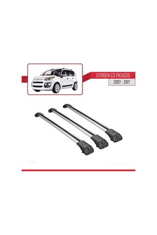 Citroen C3 Picasso 2007 - 2017 Arası İle Uyumlu Ace-1 Ara Atkı Tavan Barı Gri 3 Adet Bar