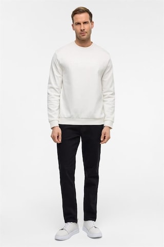 Süvari Beyaz Regular Düz Bisiklet Yaka Sweatshirt Beyaz