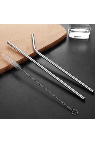 River World Fırça, Eğri Ve Düz 3 Parça Çok Uzun 31 Cm'lik Paslanmaz Çelik Pipet Seti Renkli