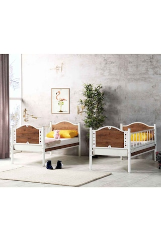 Argimo İnci Baby Çocuk Odası Ahşap Başlık Metal Ranza Ve Karyola Ceviz 90 x 190 CM