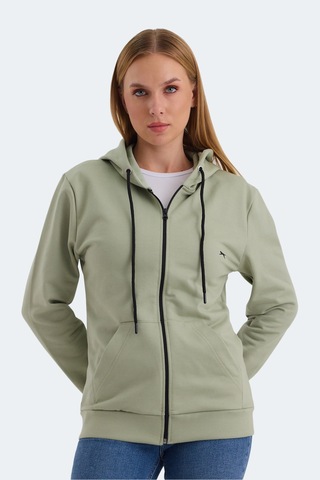 Slazenger Katya 2 Li Set Kadın Fermuarlı Kapüşonlu Cepli Sweatshırt Ekru - Yeşil