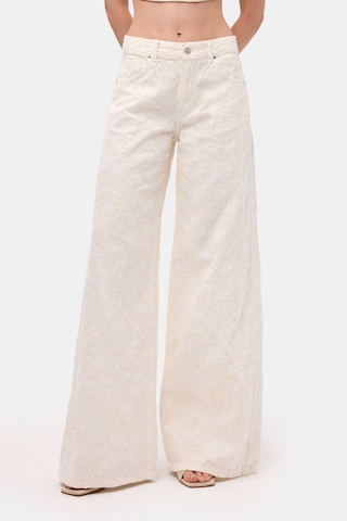 Itsbasic Kadın Kırık Beyaz 7s6-101 Palazzo Fit Özel Nakışlı Tasarım Denim Jean
