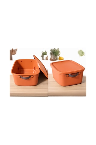 3 Adet 15 Litre Çok Amaçlı Düzenleyici Kapaklı Kutu, Dekoratif Saklama Kutusu, 35x25x22cm Kiremit