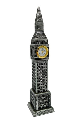Vintage Metal İngiltere London Big Ben Saat Kulesi Gümüş 23 Cm 1