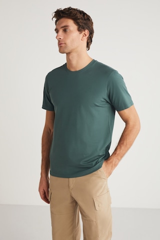 Grimelange Mıchel Erkek Slim Fit Dar Kesim %100 Organik Pamuklu Yana Kayan Dikişli Basic Örme Yeşil T-shirt