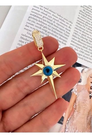 Kuzey Yıldızı Göz Boncuk Detay Altın Tasarım 925 Gümüş Kolye Çağla Kolye Serenay Choker Chain