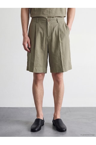 Lc Waikiki Lc Waıkıkı Haki Loose Fit Keten Görünümlü Erkek Şort
