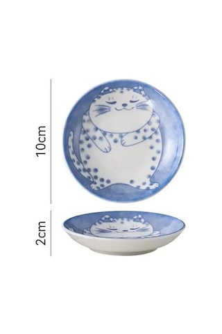 B Japon Tarzı Seramik Tatlı Sos Tabağı Sofra Yaratıcı Sevimli Karikatür Şanslı Kedi Desen Su Damlası Şekli Meyve Suşi Tabakları