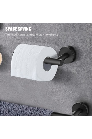 Novahub Parça Banyo Donanım Aks. Seti Havlu Çubuğu Bornoz Kancaları Tuvalet Kağıdı Tut Paslanmaz Çelik Duvara Banyo Askısı 58688256 Siyah