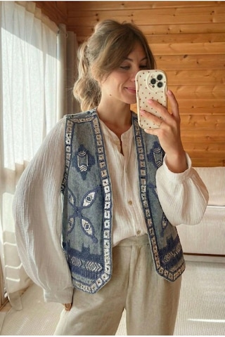 Femelle Kadın Pul Ve Nakış İşlemeli Kot Yelek Mavi