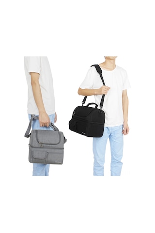 Skycity Siyah İki Bölmeli Isıtıcı Soğutucu Çanta - Yemek Çantası, Piknik Ve Dış Etkinlikler İçin Su Geçirmez Eva Materyal Siyah