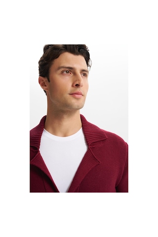 AR-MA Arma Erkek Slim Fit Örme Likralı Pike Şal Yaka Düğmeli Triko Hırka %50 Pamuk %50 Akrilik K0hto0859 Bordo