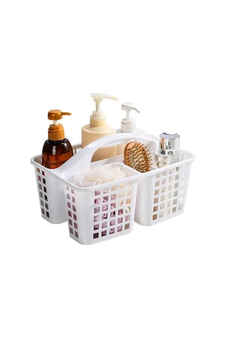 Tenfowee Beyaz Plastik Banyo Organizer Sepeti - 3 Bölmeli Taşınabilir Temizlik Malzemeleri Depolama Koli, Eldivenli Taşıma Kolu Beyaz