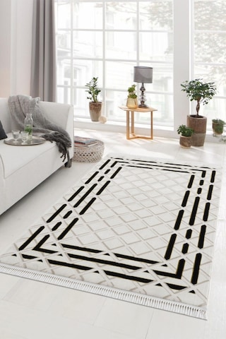Elizza Collectıon Krem Siyah Modern Salon Ve Oturma Odası Halısı