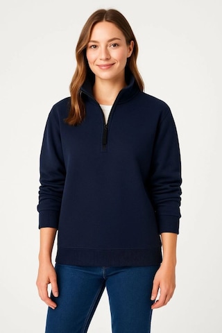 Mbb E-ticaret Kadın 3 İplik Pamuklu Dık Yaka Yarım Fermuarlı Sweatshirt - Lacivert