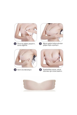Ymc Mükemmel Dekolte Askısız Sırt Dekoltesi Yapışkanlı Ayarlanabilir Push Up Silikon Bra Sütyen Bej