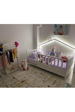 Babykinder Baby Kinder Wh. Back Roofed Doğal Ahşap Yatak Montessori Bebek Ve