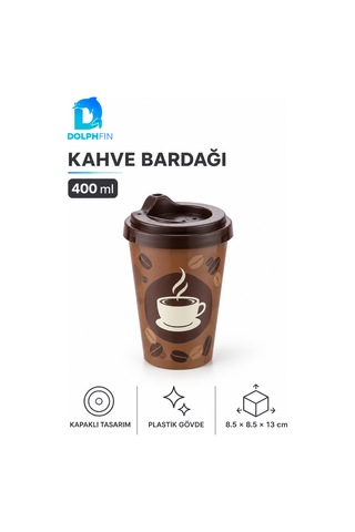 Desenli Kahve Bardağı 400 Ml Kapaklı Plastik İçecek Bardağı Çok Renkli