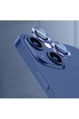 Apple İphone 13 Mini Kamera Koruyucu Lens Mercek Metal Çerçeveli 2li Set Mavi Blue
