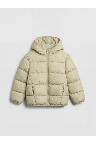 LC Waikiki Lcw Kids Yeşil Kapüşonlu Çiçekli Kız Çocuk Şişme Mont Lıght Green Prın