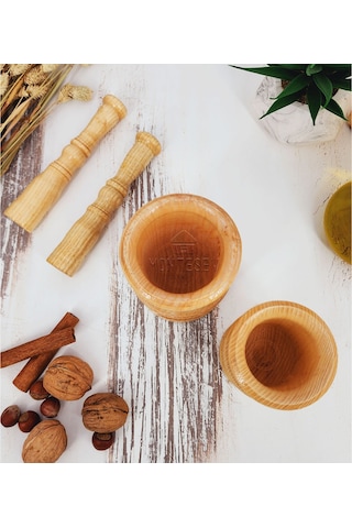 El Yapımı Ahşap Ağaç Havan Sarımsak Döveceği Lüx 8-10 Luk 2li Set