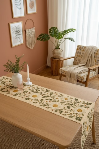 Vivanni Home Yıkanabilir Dikdörtgen Runner Günlük Kullanıma Uygun, Pratik Ve Uzun Ömürlü Papatya Beyaz