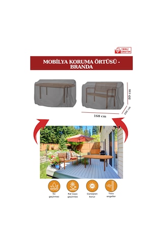 Gri Bahçe Mobilya Koruma Örtüsü Branda 160x100x80 Cm - Santimetre, Su Geçirmez, Güneşten Korur Gri