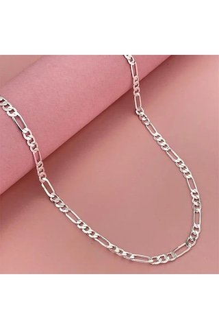 Çelik Kolye Klasik 3+1 Zincir Model 4 Mm Kalınlık 55 Cm Uzunluk Gümüş Silver Gümüş